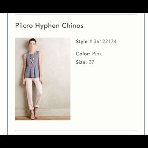NWT Pilcro Hyphen Chinos - light pink size 27